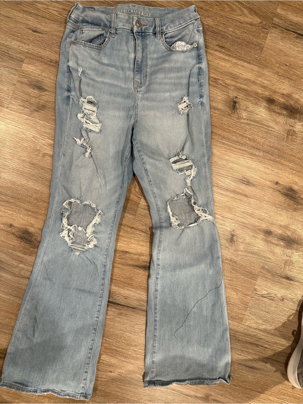 American Eagle Outfitters Light Wash Distressed Flare Jeans